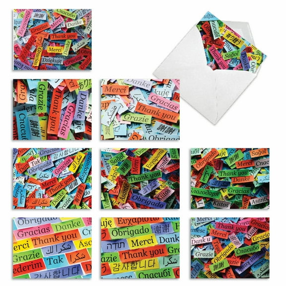 10 Thank You Note Cards Assorted (4 x 5.12 Inch) - A WORLD OF THANKS M6064