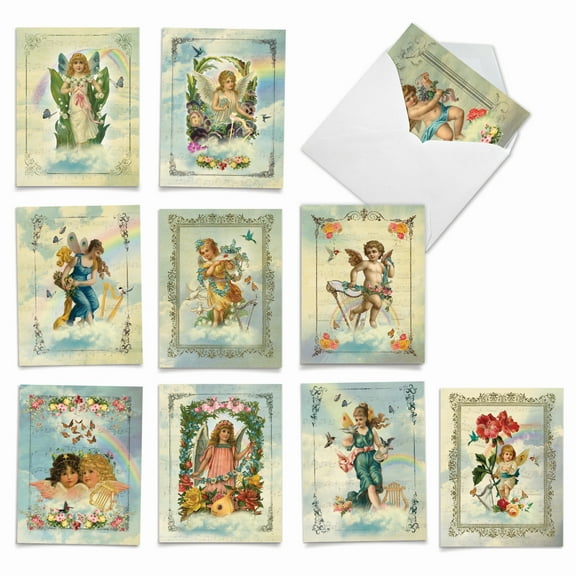 10 Thank You Note Cards Assorted (4 x 5.12 Inch) - ANGELIC NOTES M6446TYG