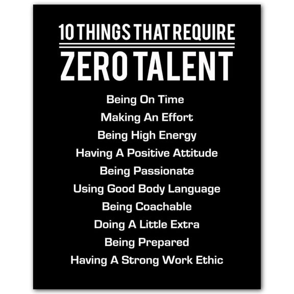 10 Things That Require Zero Talent - Motivational Wall Art Print - Positive Quotes Wall Decor - Encouragement Gifts - Positive Sayings for Wall Décor - (Unframed, 9 x 11 inches)