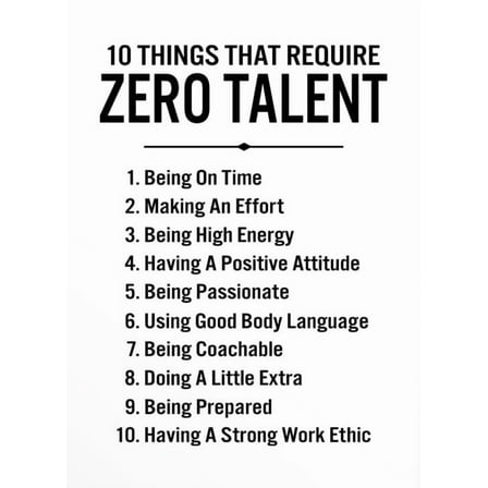 10 Things That Require Zero Talent Poster - Motivational Wall Art - Inspirational Wall Decor For Home Decor - Classroom Wall Art - Bedroom Decor - Gym Wall Decor - Great Leadership Quotes Wall poster