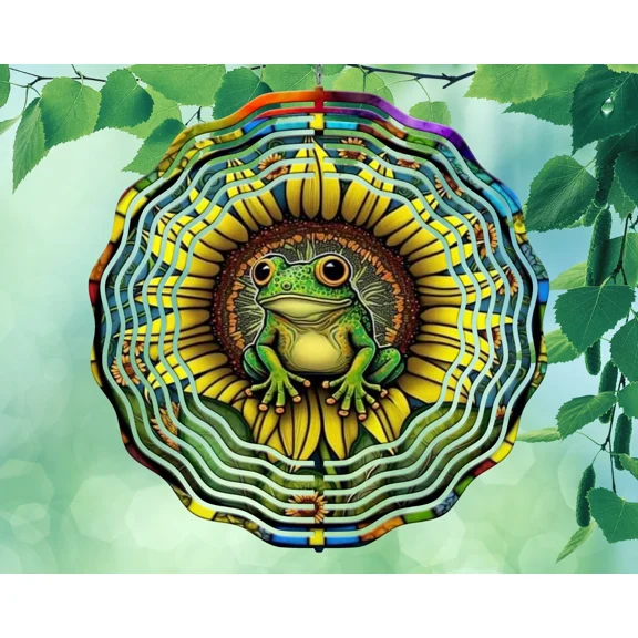 10" Tie Dye Sunflower Frog Hanging Wind Spinner Yard Decor 3D Kinetic rws-021