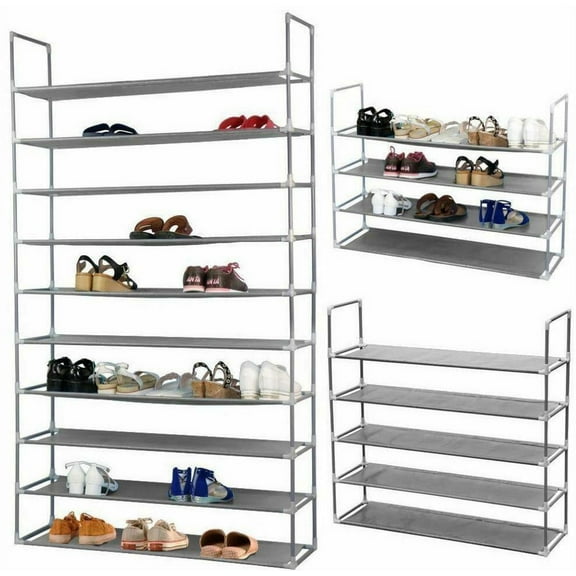 10 Tier 50 Pair Shoe Tower Rack Large Storage Space Organizer Free Standing