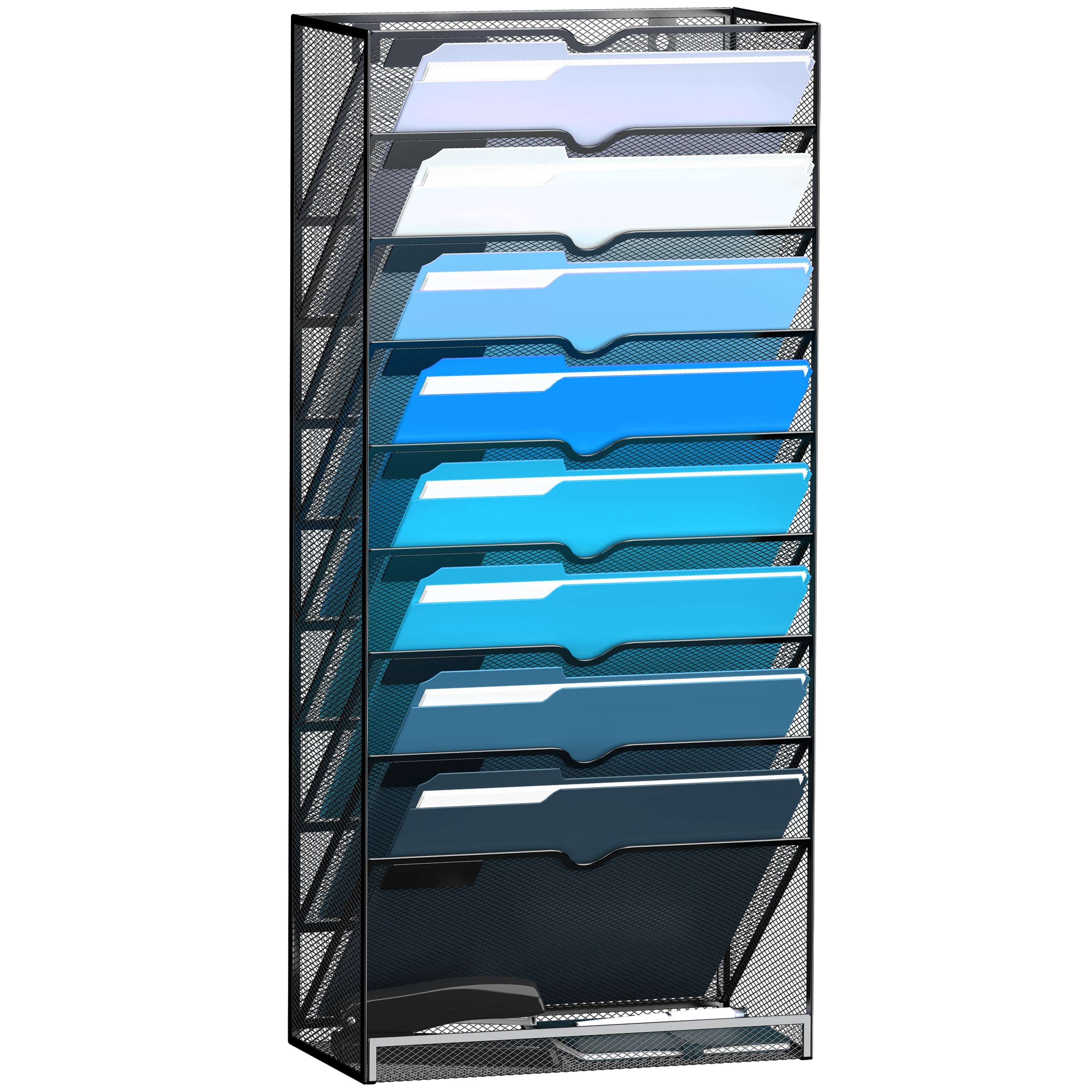 10-Tier Metal Rack Vertical Wall File Organizer, Hanging Holder 