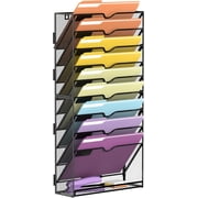 INTIGE 10-Tier Desktop Organizer Hanging Wall File Holder for Papers, Wall file folder Magazine Organization Great for Office Home, Black