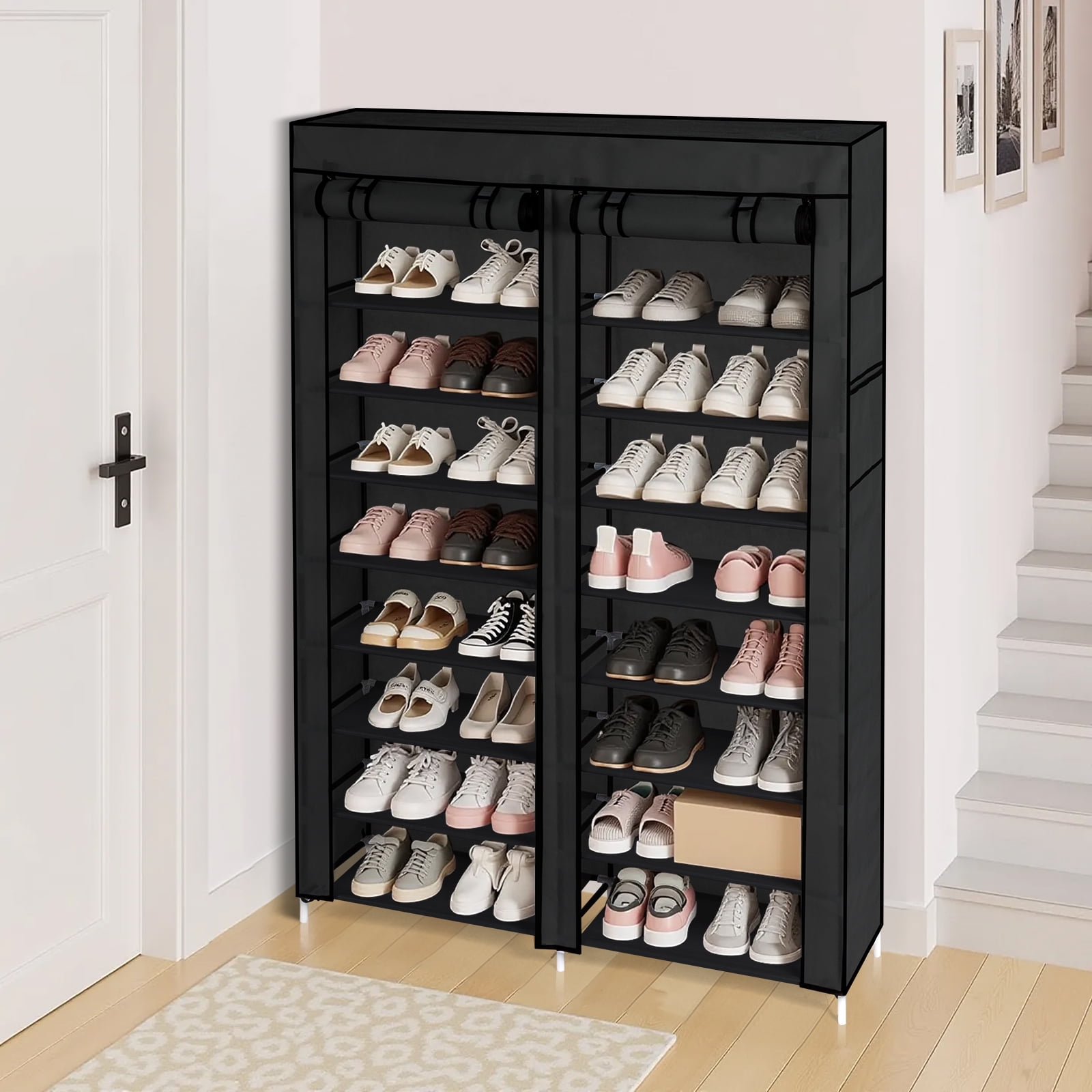 10-Tier Double Row Shoe Cabinet - Space-Saving Entryway Storage with ...