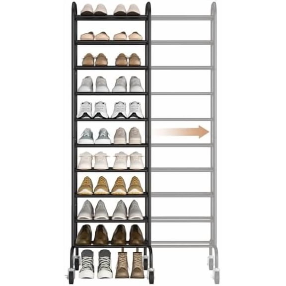 10-Tier Expandable Shoe Rack, 44 Pairs Tall Vertical Shoe Rack, Heavy-Duty Metal Adjustable Shoes Organizer for Closet, Entryway, Hallway, Garage, Front Door, Shoes Shelves, Black