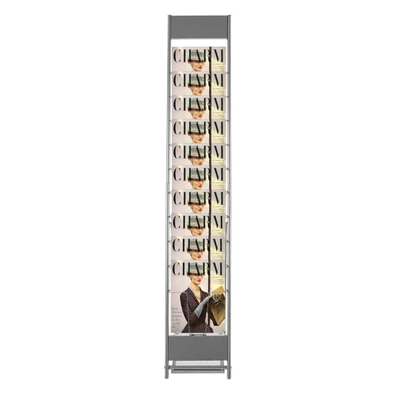 10-Tier Floor Standing Magazine Rack, Silver-Gray Iron Display Holder, 110.23lbs Load Capacity Foldable Rack for Office Library Hotel