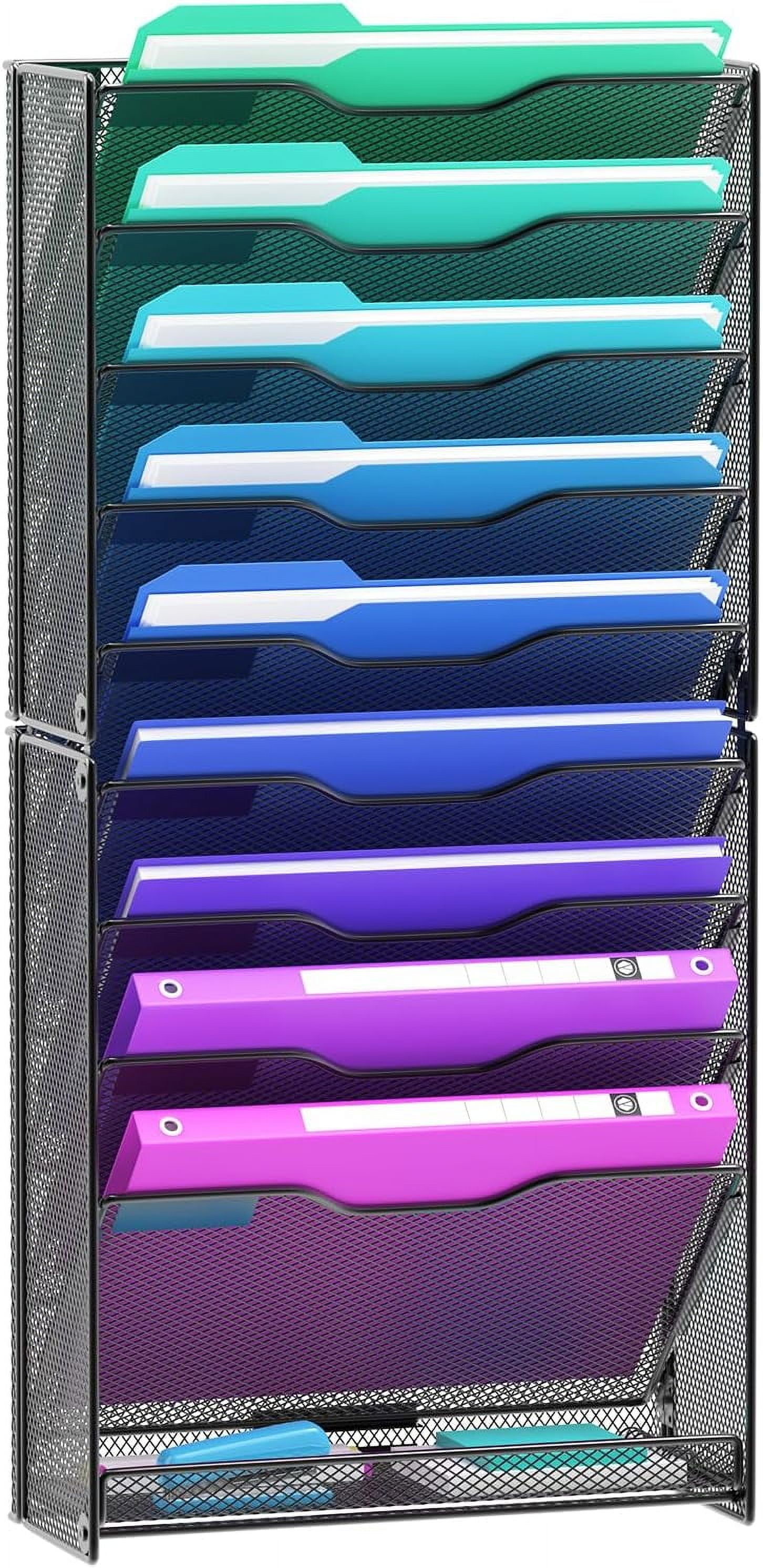 10-Tier Hanging Wall File Organizer Wall Mounted File Holder Document