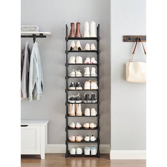 10 Tier Metal Shoe Rack - Holds 20 Pairs of Shoes, Easy to Assemble, Black - Ideal for Entryway Shoe Storage