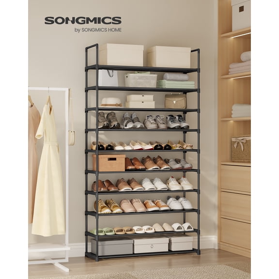 10-Tier Metal Shoe Rack Organizer, Large Capacity Storage Shelf for 4455 Pairs, Freestanding or Reversible Setup, Entryway Shoe Shelf, Easy Assembly, Black