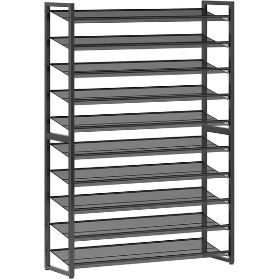 10 Tier Metal Shoe Storage Organizer Rack, Multi-Layer Mesh Shoe Shelf Holds Up to 50 Pairs of Footwear, Freestanding Footwear Storage Unit for Entryway, Closet and Garage Space