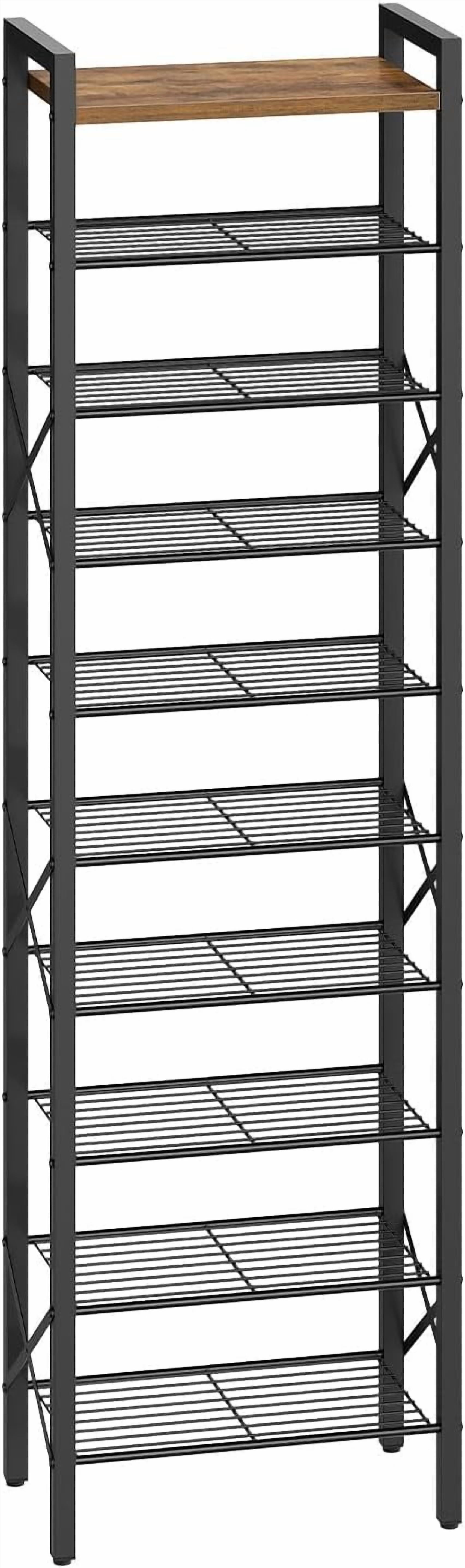 10-Tier Narrow Shoe Rack, Tall Shoe Rack for 10-20 Pairs, Slim Shoe Storage Organizer with Wooden Top, Space Saving, Metal Frame, for Entryway