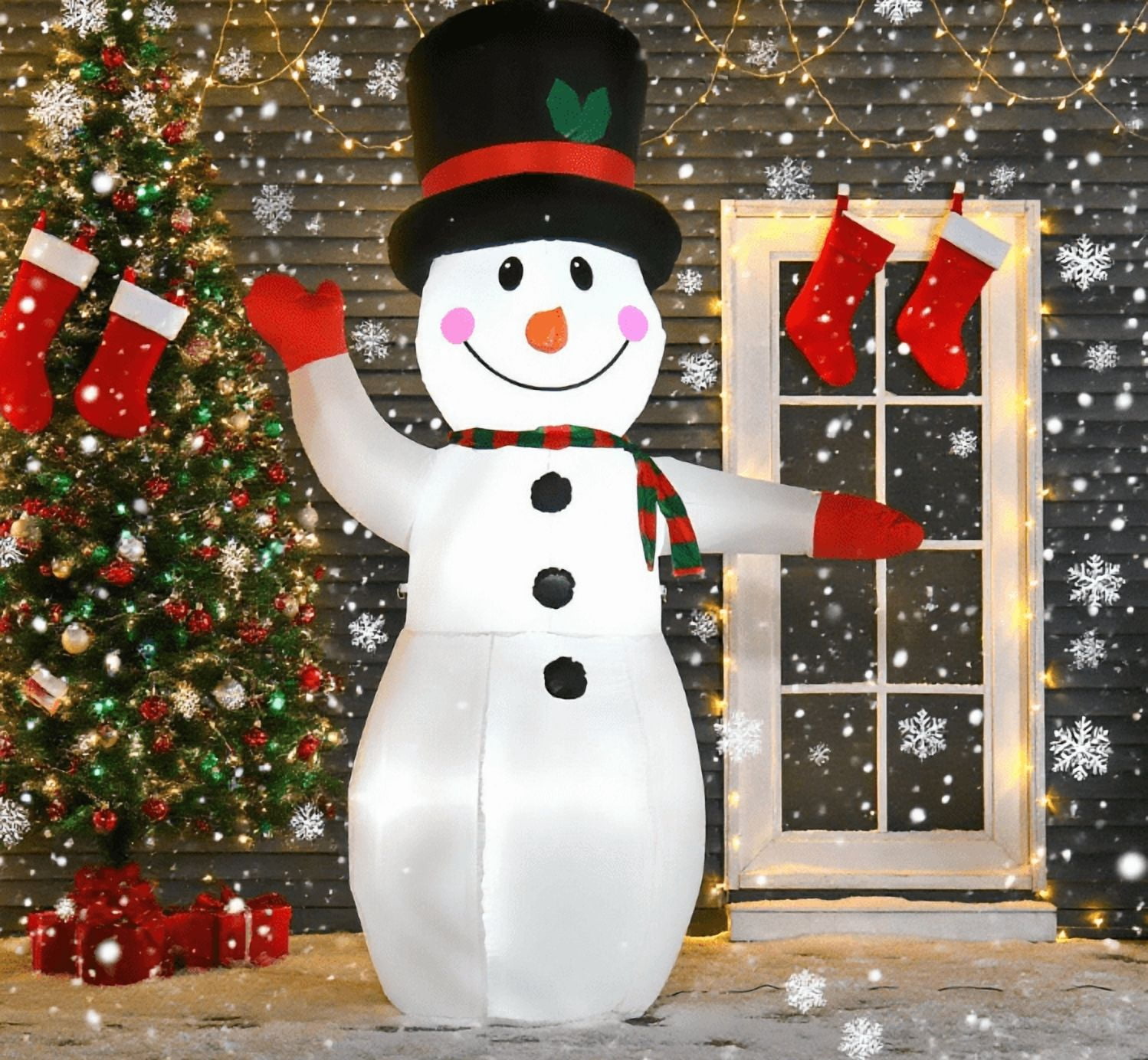 6ft Inflatable Snowman with LED Lights IP44 Waterproof Outdoor Yard Christmas Decoration