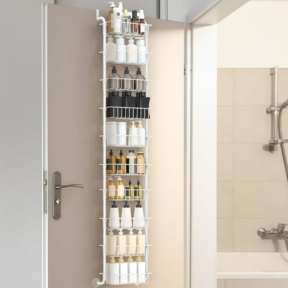 Oumilen 10 Tier Over the Door Storage Cabinet Organizer Hanging Spice Rack White, Small, Metal