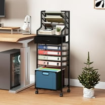 10-Tier Rolling File Cart - Mesh Paper Organizer with Drawer and Hanging File Folders on Lockable Wheels, Rolling File Cabinet for Office Organization, Storage in Home, Studio, School, Black