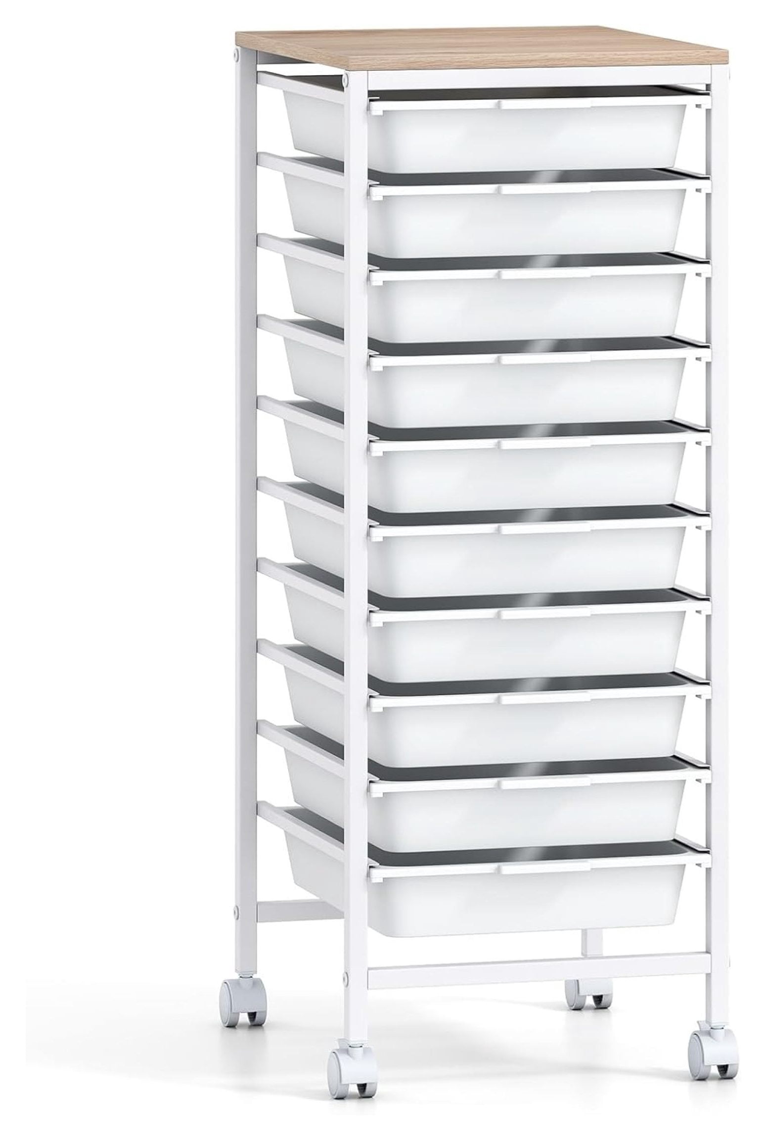 10-Tier Rolling Utility Cart with Wooden Top and Lockable Wheels ...