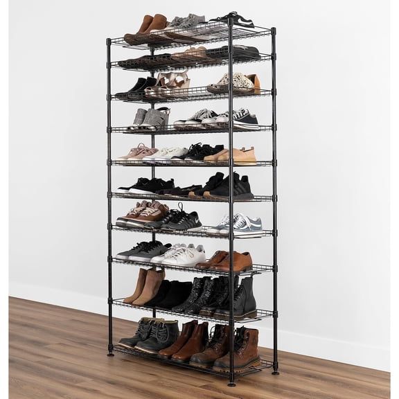 10-Tier Shoe Rack - Black, Large Shoe Storage Organizer, 60 Pair, Heavy Duty Shoe Stand with Vertical Free Standing Shoe Shelf, Perfect for Entryway, Closet, Garage, & Bedroom Storage