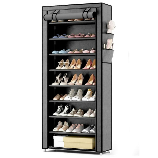 10Tier Shoe Rack with Covers, Stackable, Sturdy Metal, Free Standing