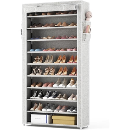 10 Tier Shoe Rack with Covers Large Capacity Stackable Tall Shoe Shelf Storage for 50-55 Pairs Shoe and Boot, Sturdy Free Standing Shoe Rack Organizer for Closet, Entryway, Bedroom