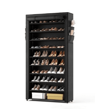 10 Tier Shoe Rack with Covers,Large Capacity Stackable Tall Shoe Shelf Storage to 50-55 Pairs Shoes and Boots Sturdy Metal Free Standing Shoe Rack Organizer for Closet Entryway Garage