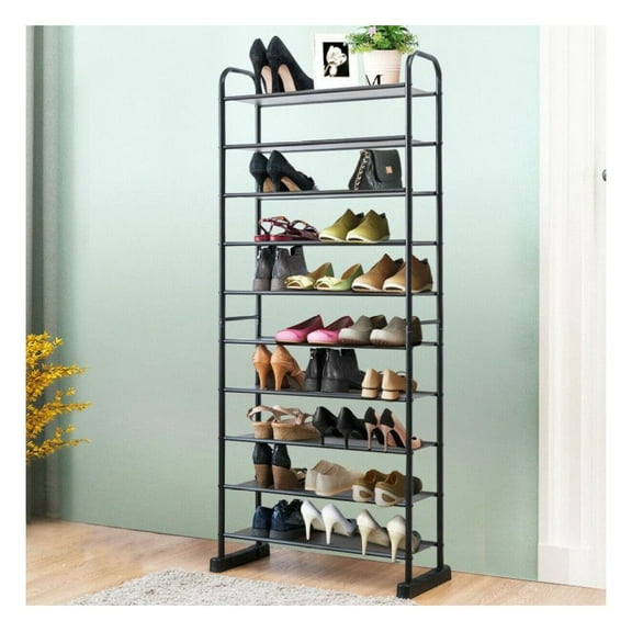 10-Tier Shoe Rack, Free-Standing Metal Shoe Organizer for Entryway, 60 Tall Space Saving Shoe Tower with 10 Layers, Black