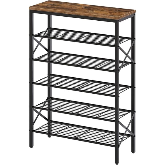 10 Tier Shoe Rack, Large Capacity Shoe Storage Organizer Holds 40 Pairs, Durable and Stable, for Entryway, Hallway, Closet, Dorm Room, Rustic Brown SS10BR