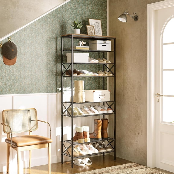 10 Tier Shoe Rack, Large Capacity Shoe Storage Organizer Holds 40 Pairs, Sturdy and Stable, for Entryway, Hallway, Closet, Dorm Room, Rustic Brown SS10BR