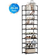 10-Tier Narrow Shoe Rack, Bug Hull Shoe Organizer with Non-Woven Shelves, Space-Saving Shoe Tower, Black