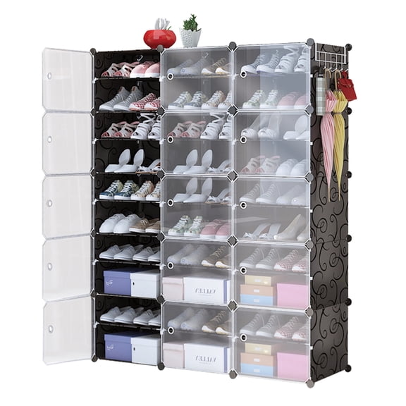 60Pairs 10-Tier Tall Shoe Rack with Cover, Cabinet Storage Organizer for Entryway Hallway, Black