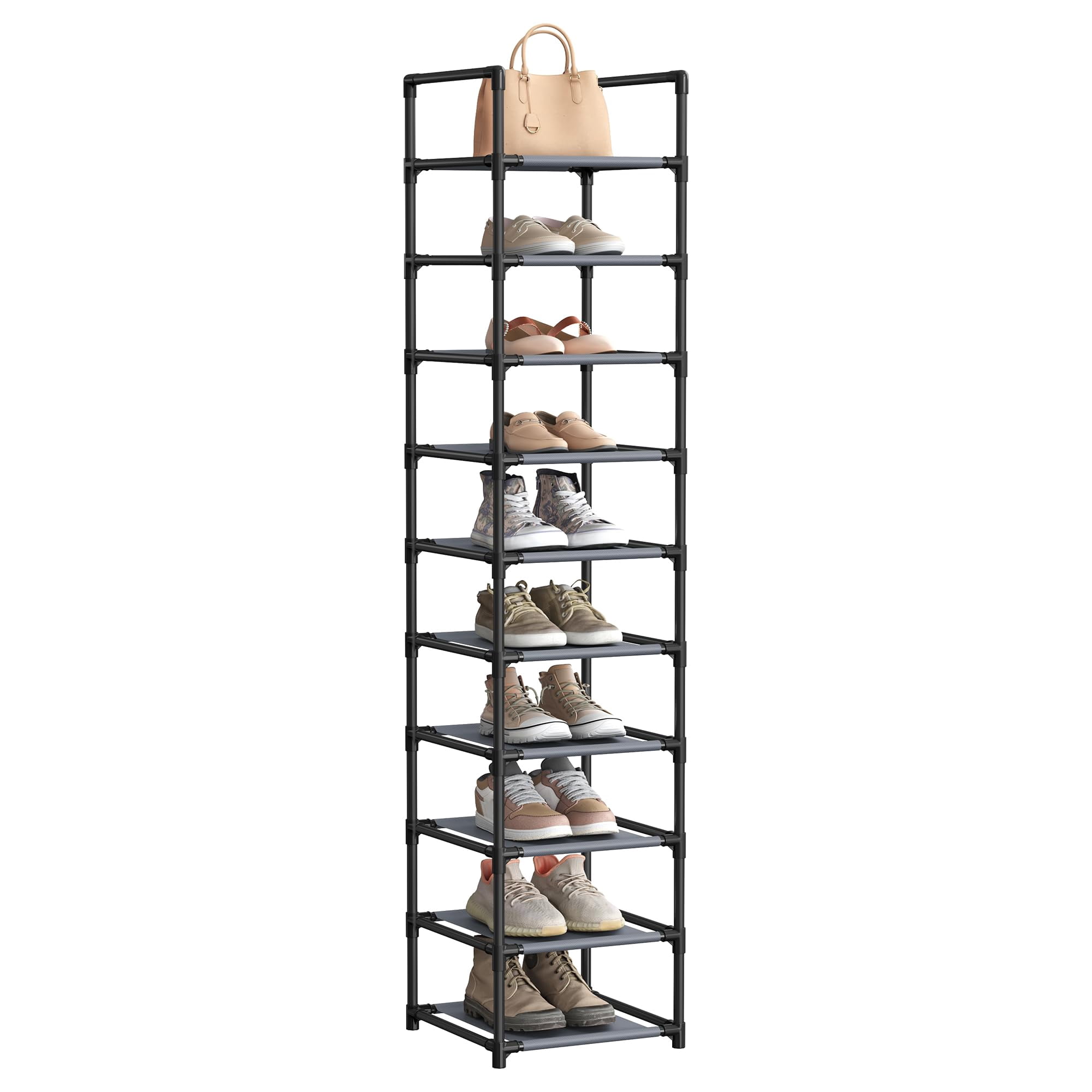 10-Tier Shoe Rack Organizer Metal Frame Non-Woven Fabric Shelves for ...