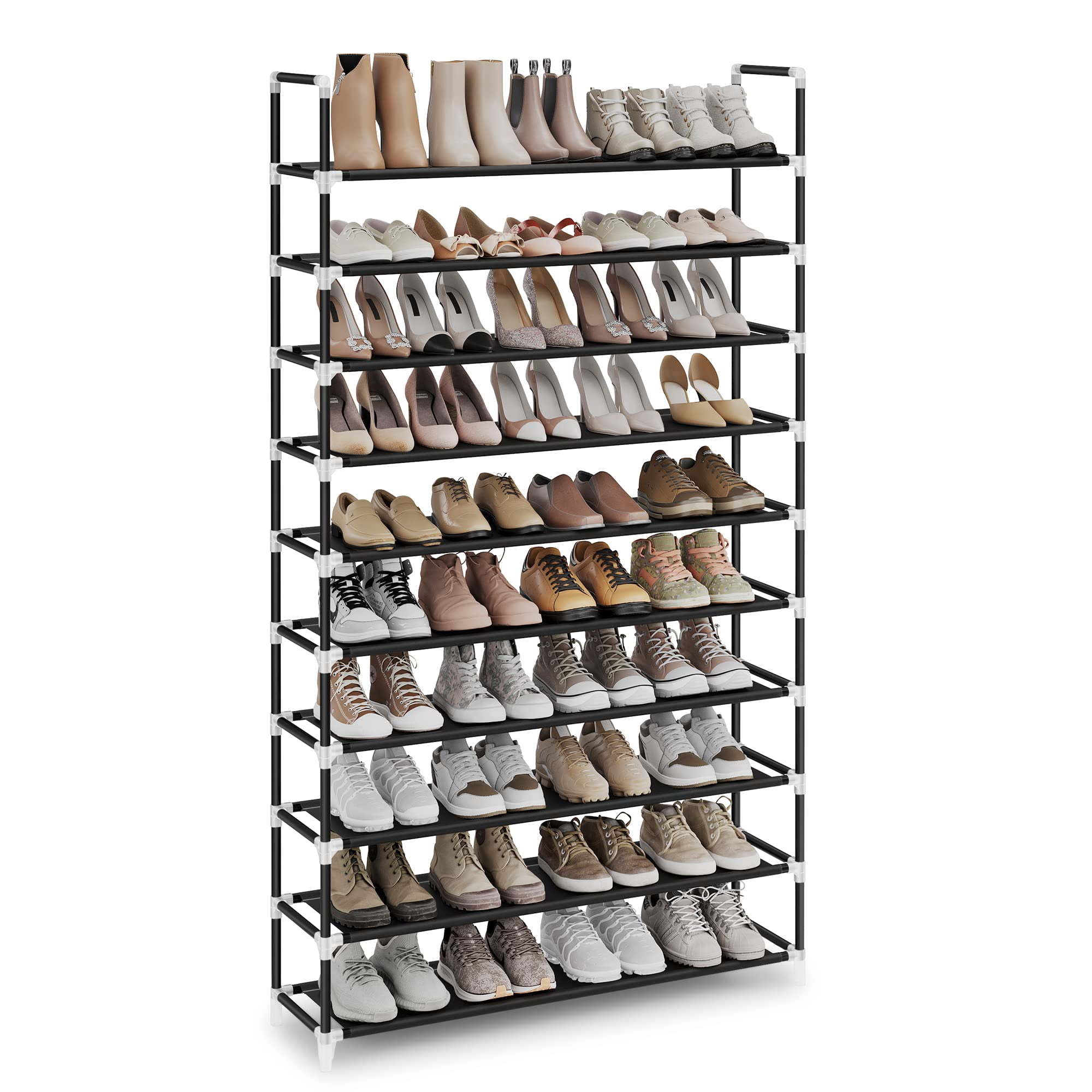10-Tier Shoe Rack Organizer Metal Frame Non-Woven Fabric Shelves for ...