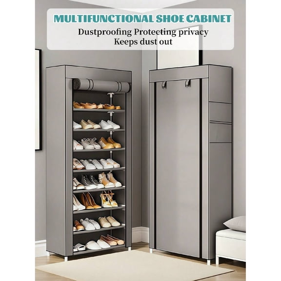 10-Tier Shoe Rack Organizer - Non-Woven Cover, 40-50 Pairs Capacity, Gray Shoe Storage Cabinet for Entryway, Sneakers, High Heels, Flats & Boots