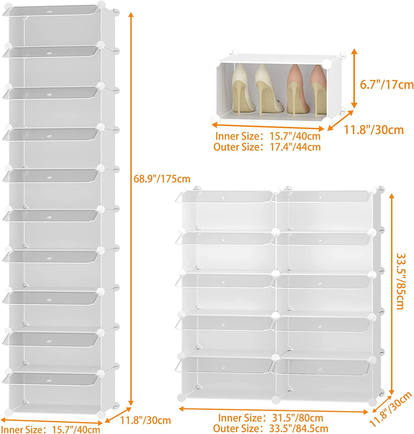 10-Tier Shoe Rack Organizer for Closet - 20 Pair Narrow Shoes Shelf ...