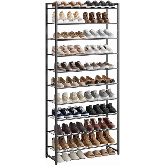 10 Tier Shoe Rack Organizer for Closet Entryway or Garage Black