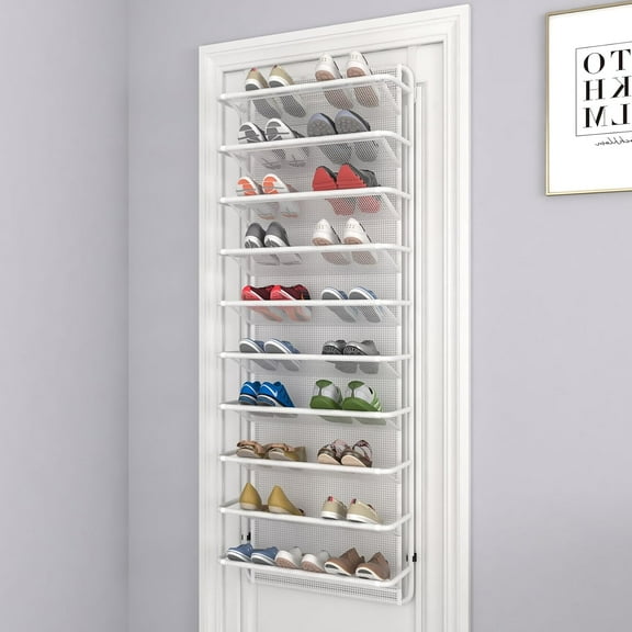 10 Tier Shoe Rack Over The Door Shoe Organizer Hanging Shoe Storage The Door Shoe Rack for Closet Pantry Wall Floating Shelves (10 Tier, Matte White)