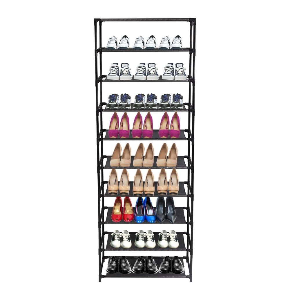 10 Tier Shoe Rack, Stainless Steel Frame Stackable Storage Shelves Holds 50 Pairs Of Shoes
