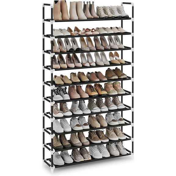10-Tier Shoe Rack Storage Organizer Holds up to 50 Pairs Shoes Metal Frame,Non-Woven Fabric for Living Room Hallway 39.4 x 11 x 68.9 Inches Black