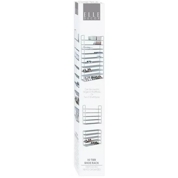 10-Tier Shoe Rack—Stores up to 50 Pairs of Shoes, Freestanding, Easy Assembly, Sturdy Metal Frame, and Waterproof Nonwoven Shelves,