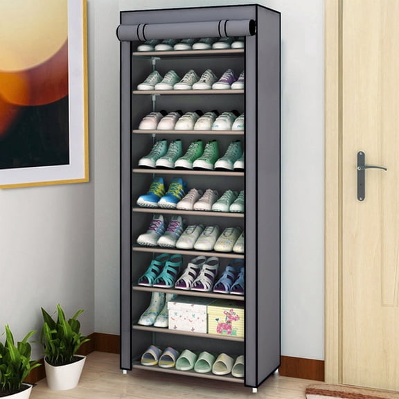 10‑Tier Shoe Rack with Detachable Dustproof Cover, Steel Frame Non‑Woven Fabric Shoe Storage Organizer for Entryway Bedroom Closet