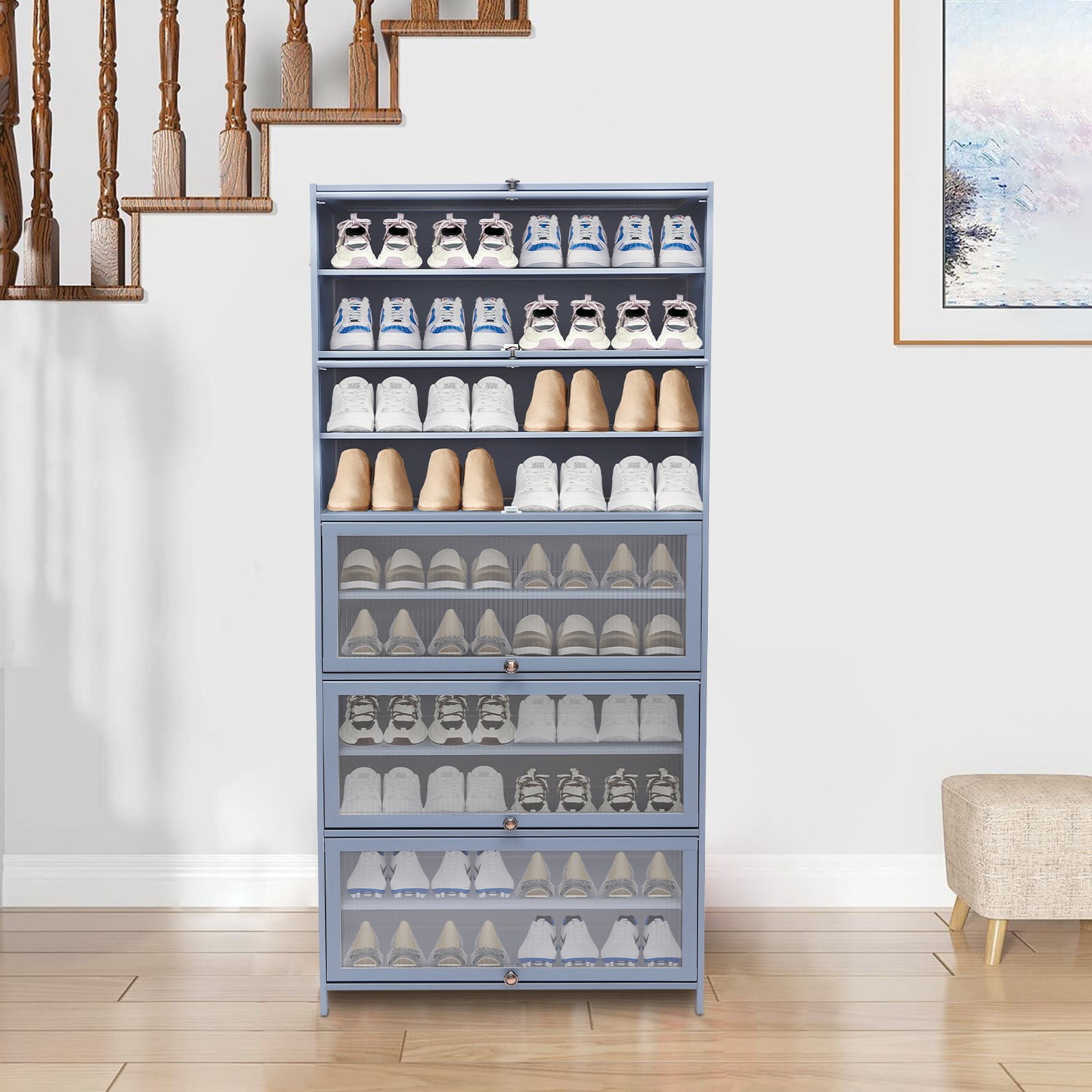 10 Tier Shoe Storage Cabinet Foyer Porch Free Standing Shoes Shelf ...
