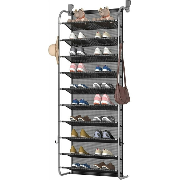 CTIVBI 10 Tier Shoe rack Hanging Shoe Storage the door shoe rack for Closet Pantry Over The Door Shoe Organizer Wall Floating Shelves (Gray  10 Tier)