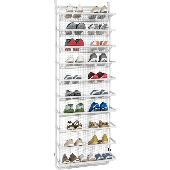 10 Tier Shoe Rack Over The Door Shoe Organizer Hanging Shoe Storage The Door Shoe Rack for Closet Pantry Wall Floating Shelves (10 Tier, Matte White)