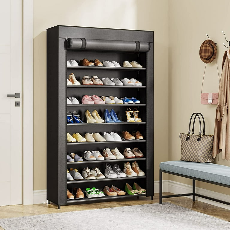 10 Tier Shoes Rack with Cover Black Vertical Shoe Shelf for Entryway 50 Pair Large Shoe Stand