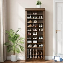 10-Tier Tall Shoe Cabinet with Boot Storage – Rustic Wooden Shoe Organizer with 27 Cubbies for Entryway, Hallway & Closet