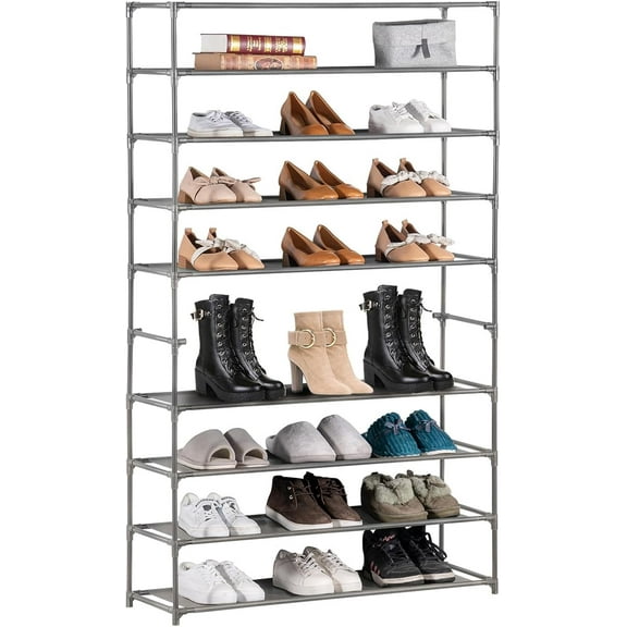 10 Tier Tall Shoe Rack, 40 Pairs Non-Woven Fabric Shoe Organizer, Space-Saving Shoe Shelf for Entryway, Garage, Bedroom, Black