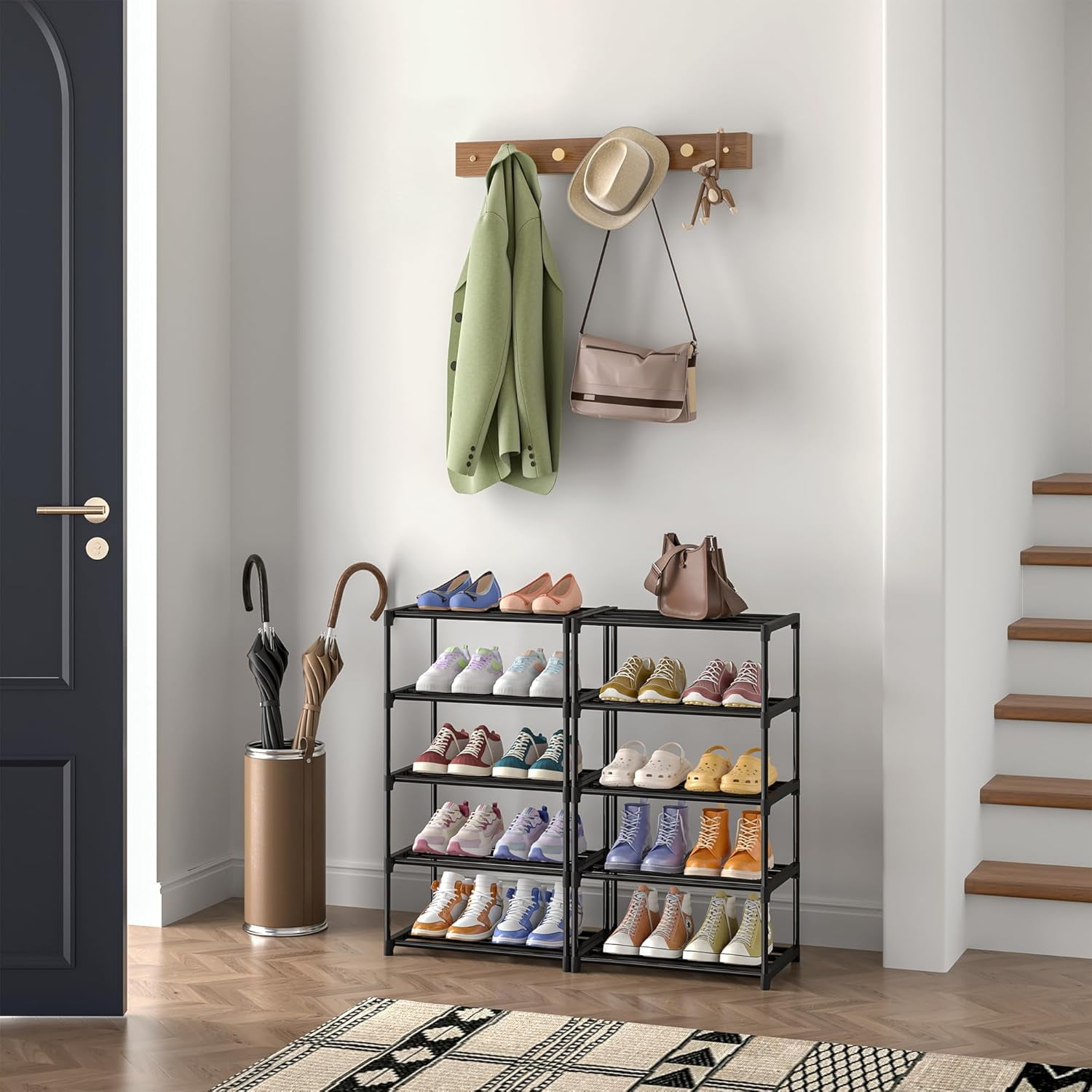 Graduated Shoe Rack 10 Tier Tall Shoe Rack, Narrow Lightweight Vertical Storage for Small ...