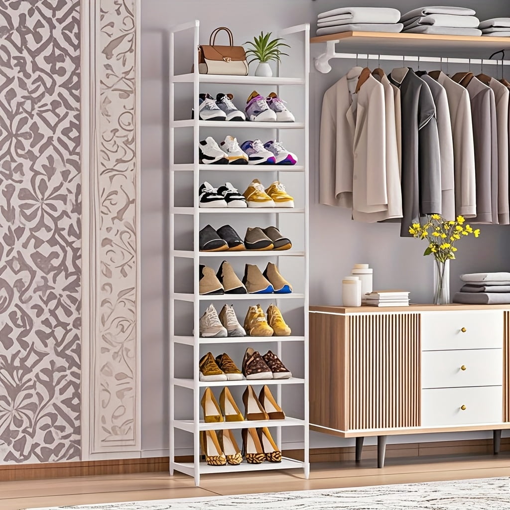 Tall Racks 10-Tier Tall Shoe Rack Organizer for 20-24 Pairs - Heavy-Duty Iron ...