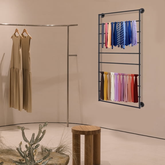 10 Tiers Modern Black Wall Mounted Scarf Rack, Indoor Wall Display Rack, Towels Storage Rack 23.62*47.24in