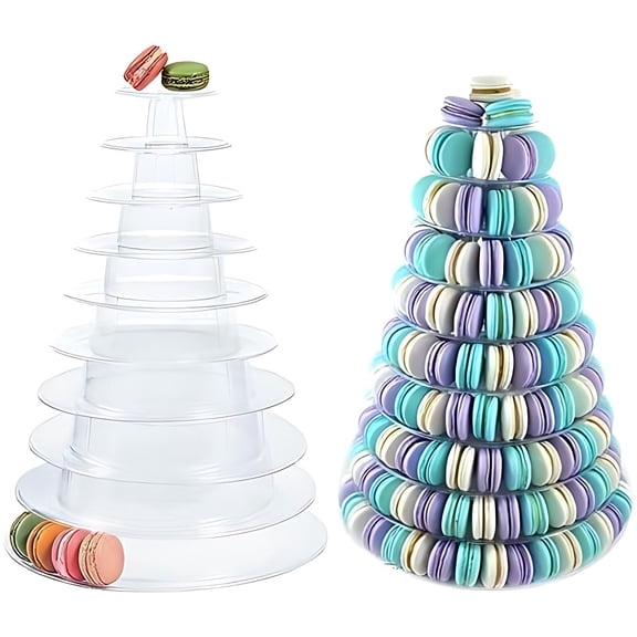 10 Tiers Round Macaron Tower Stand Plastic Transparent Cake Stand Macaron Display Rack Desserts Cupcake Holder Platter for Baby Shower, Birthday Party, Wedding, Party Decor