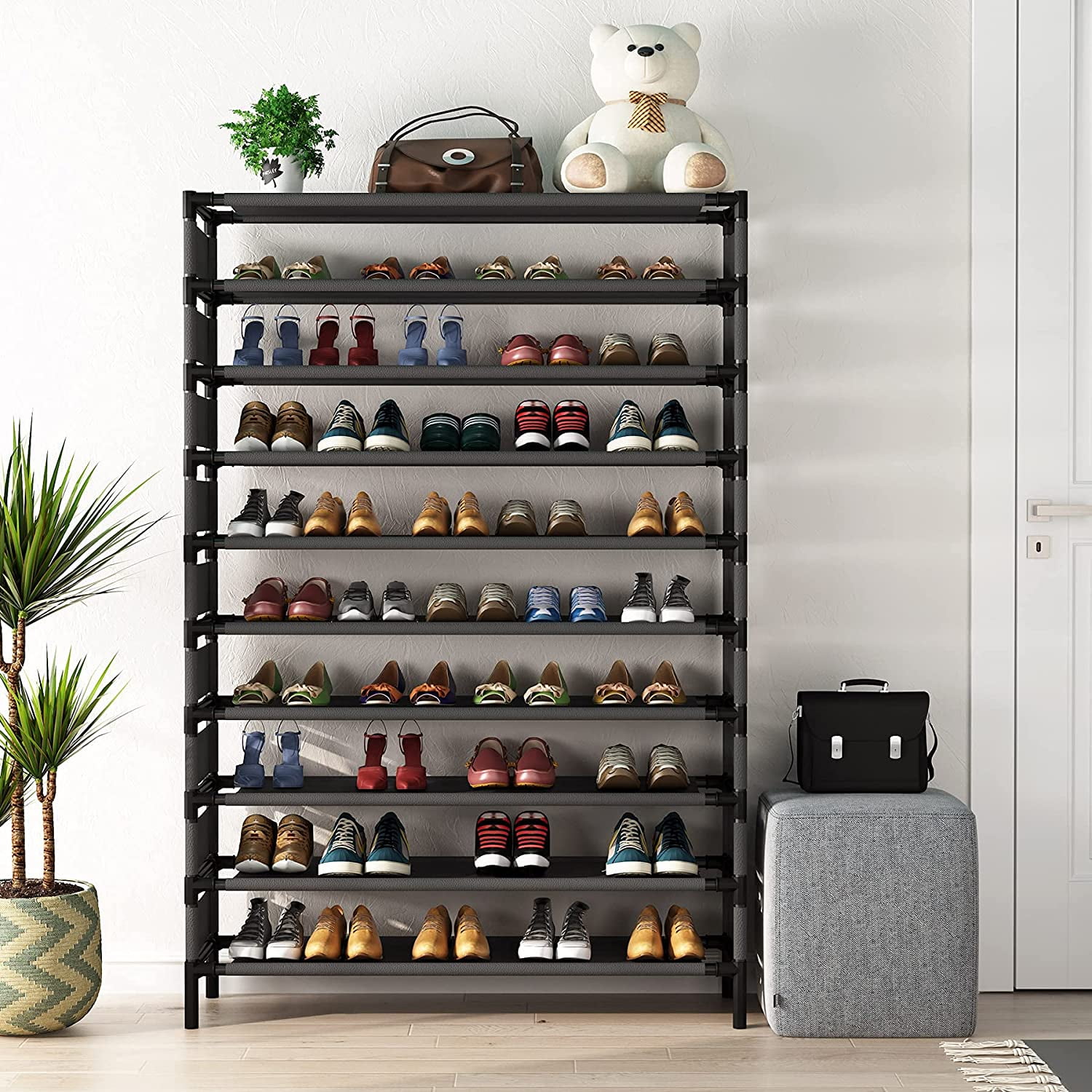 10 Tiers Shoe Rack 50-Pair Shoe Storage Organizer Metal Shoe Shelf